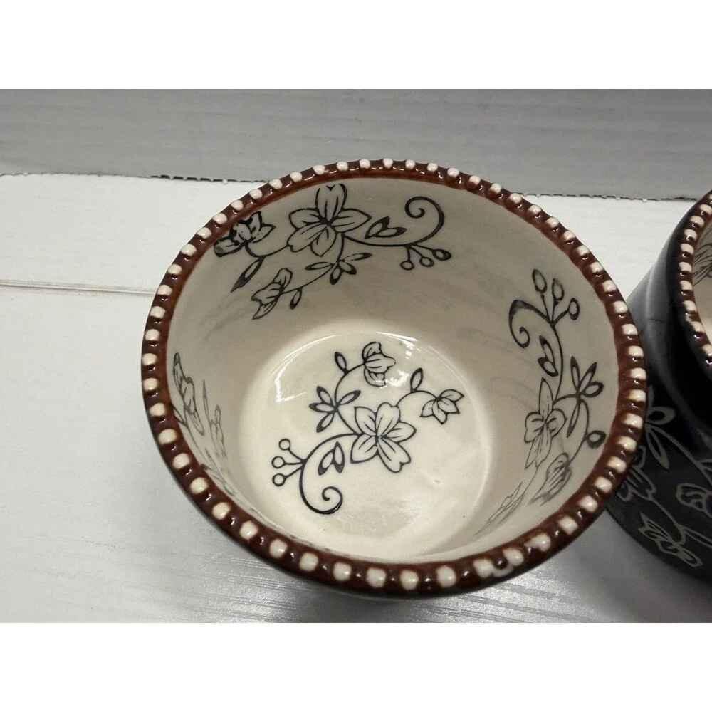 Set Of 3 temp-tations Presentable Ovenware Floral Lace 5 oz. with Lids 818052